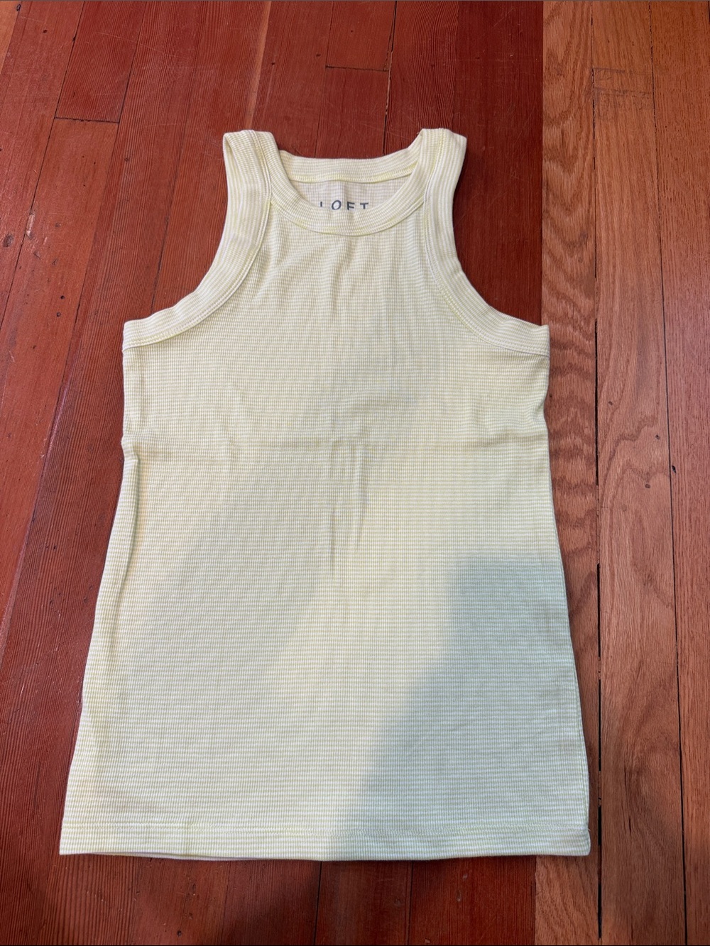 LOFT Bright Green Stripe Ribbed Tank